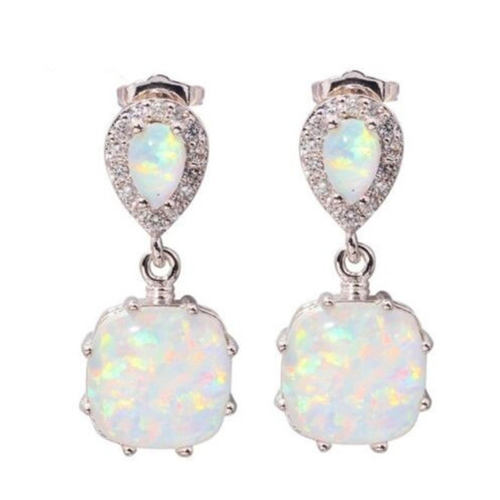 White Fire Opal 925 Silver Ear Stud